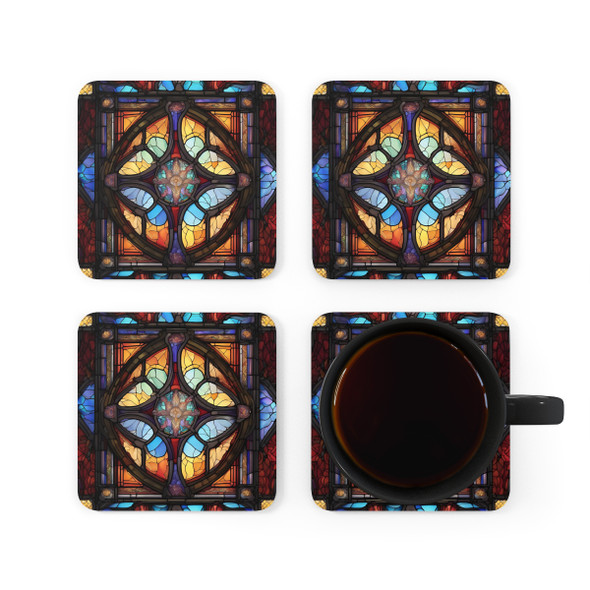 Stained Glass Design Corkwood Coaster Set