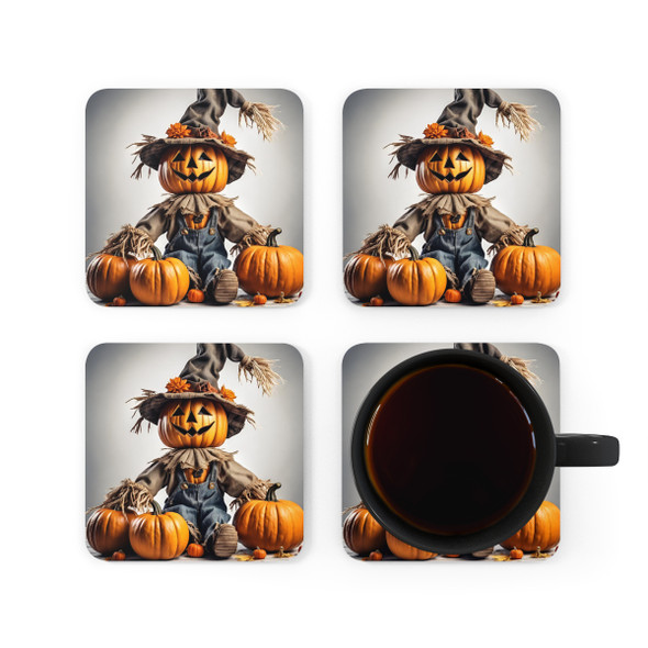 Halloween Scarecrow Corkwood Coaster Set