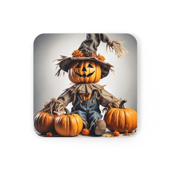 Halloween Scarecrow Corkwood Coaster Set