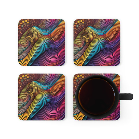 Colorful Abstract Corkwood Coaster Set