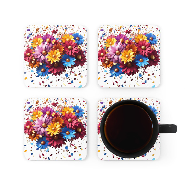Abstract Flower Explosion Corkwood Backed Coaster Set