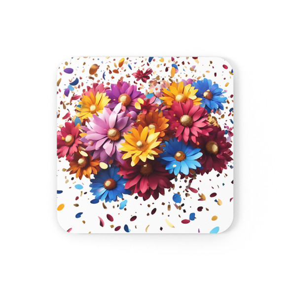 Abstract Flower Explosion Corkwood Backed Coaster Set