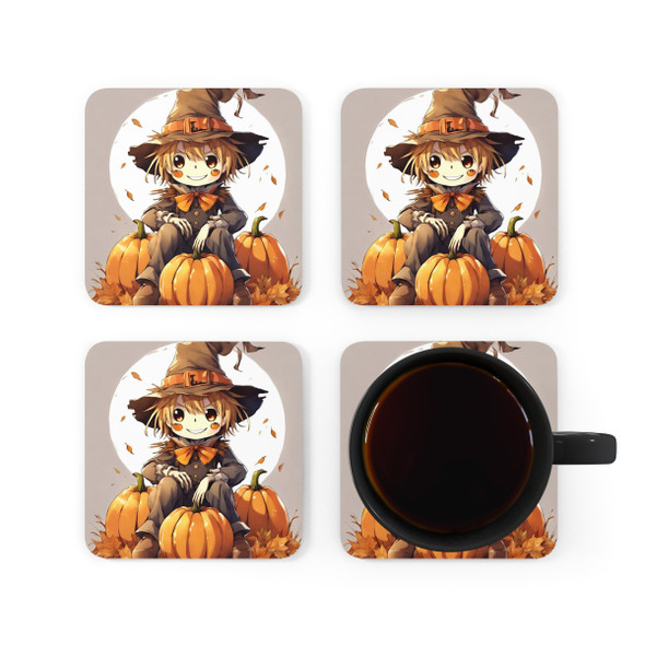 Cute Anime Scarecrow Corkwood Coaster Set