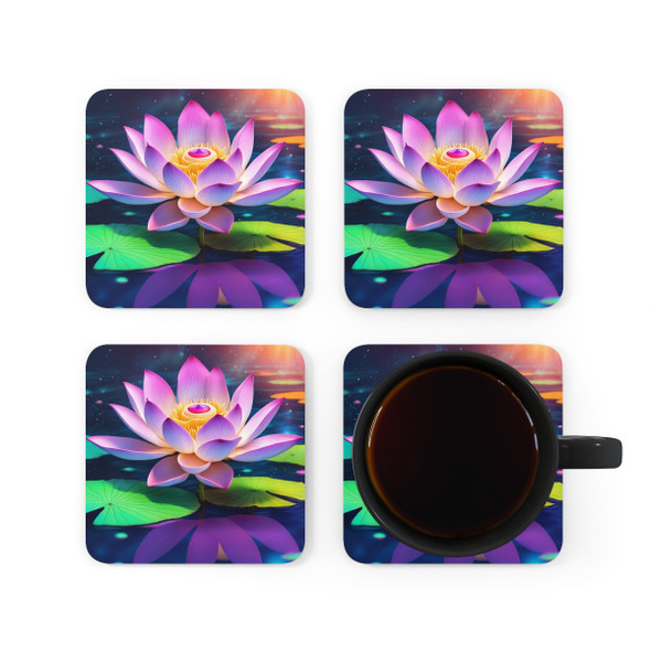 Fantasy Lotus Corkwood Coaster Set. Unique coaster in beautiful lavender, purple and green. Great for the fantasy lover in your life.