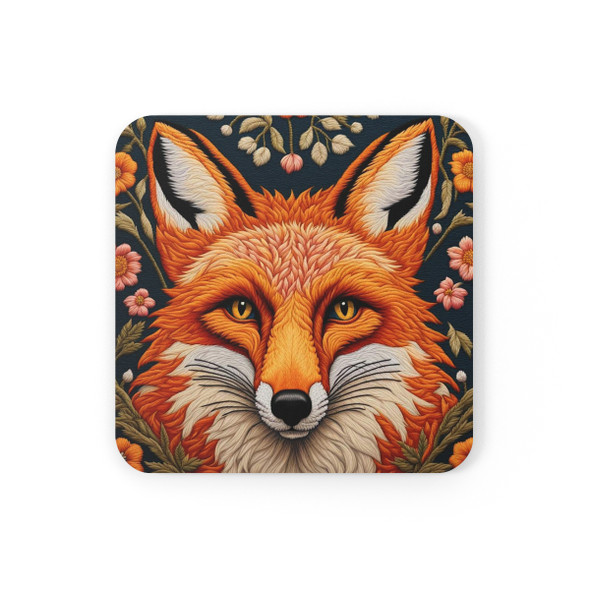 Embroidered Fox Corkwood Coaster Set Living Room Decor. Unique housewarming, birthday or Christmas gift for the fox enthusiast in your life.