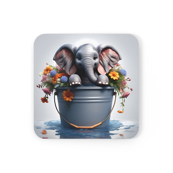 Baby Elephant in a Bucket Corkwood Coaster Set