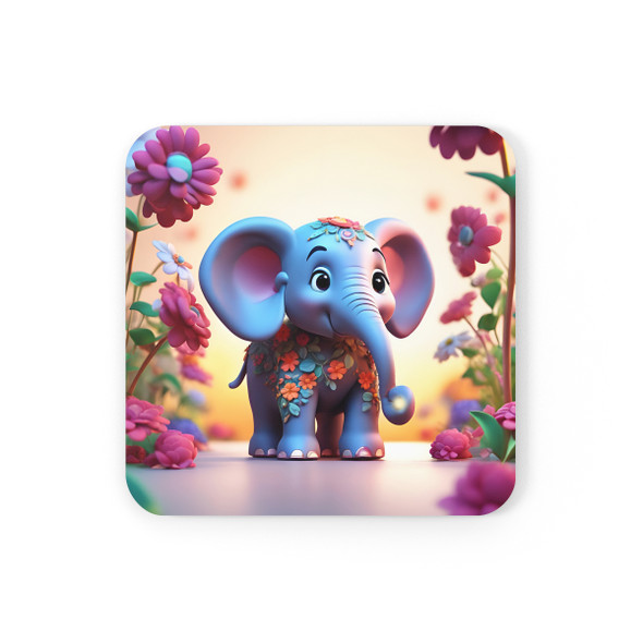 Happy Baby Elephant Corkwood Coaster Set For Kids