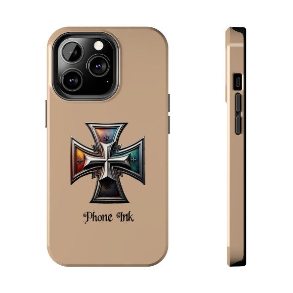 Phone Ink Iron Cross Phone-Too Tough Phone Case for iPhone in 21 different sizes. Compatible with iPhone 7, 8, X, 11, 12, 13, 14 and more.