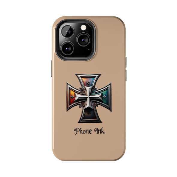 Phone Ink Iron Cross Phone-Too Tough Phone Case for iPhone in 21 different sizes. Compatible with iPhone 7, 8, X, 11, 12, 13, 14 and more.