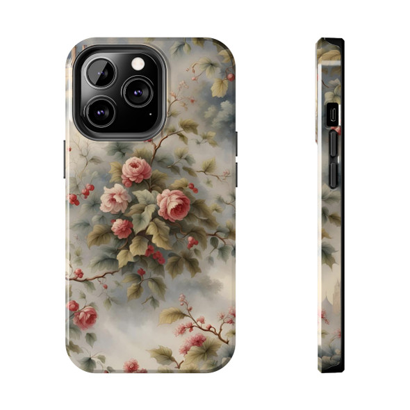 Rose Toile Tough Phone Case for iPhone in 21 different sizes. Compatible with iPhone 7, 8, X, 11, 12, 13, 14 and more.