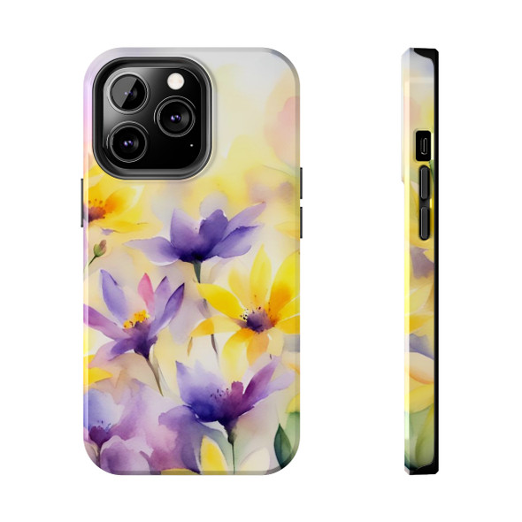 Spring Bouquet in Yellow and Purple Tough Phone Case for iPhone in 21 different sizes. Compatible with iPhone 7, 8, X, 11, 12, 13, 14 and more.