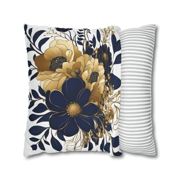 Pillow Case Art Nouveau Gold, Navy Blue and White Throw Pillow| Zippered and Washable Cover