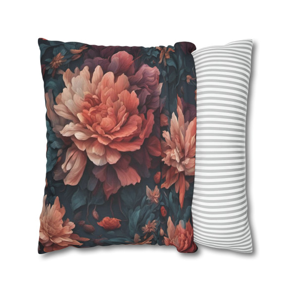 Pillow Case "Peonies in Peach" Spun Polyester Square Throw Pillow Cover peach green floral flowers spring decor