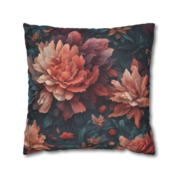 Pillow Case "Peonies in Peach" Spun Polyester Square Throw Pillow Cover peach green floral flowers spring decor