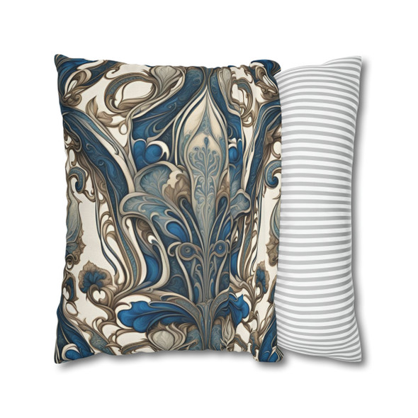 Pillow Case for Blue and Cream Art Nouveau Style Throw Pillow for Living Room Sofa or Couch.