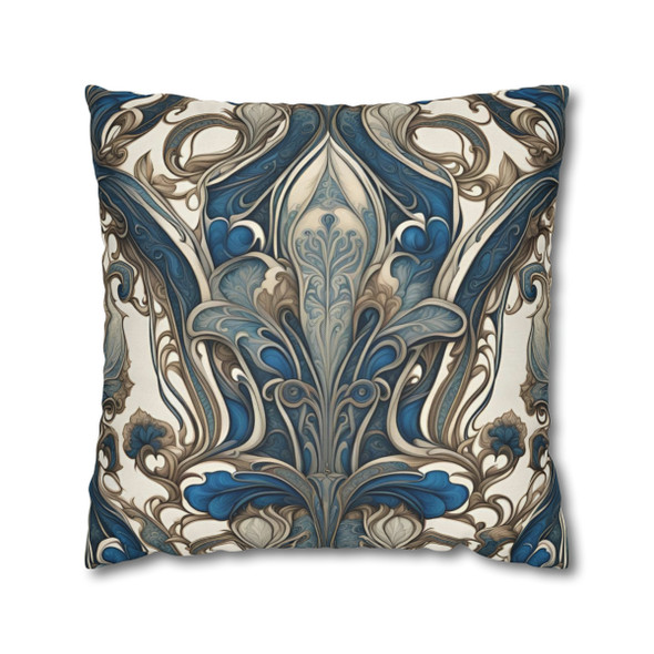Pillow Case for Blue and Cream Art Nouveau Style Throw Pillow for Living Room Sofa or Couch.