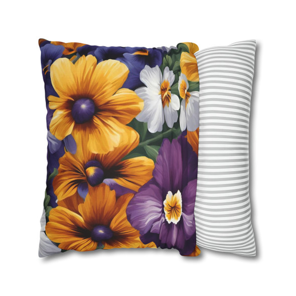 Pillow Case in Pretty Pansies Spun Polyester Square Throw Pillow Cover Hidden zipper purple yellow white accent decor