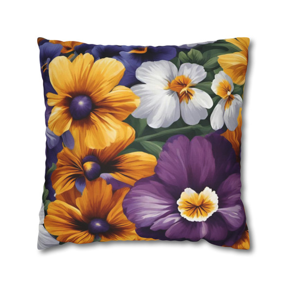 Pillow Case in Pretty Pansies Spun Polyester Square Throw Pillow Cover Hidden zipper purple yellow white accent decor