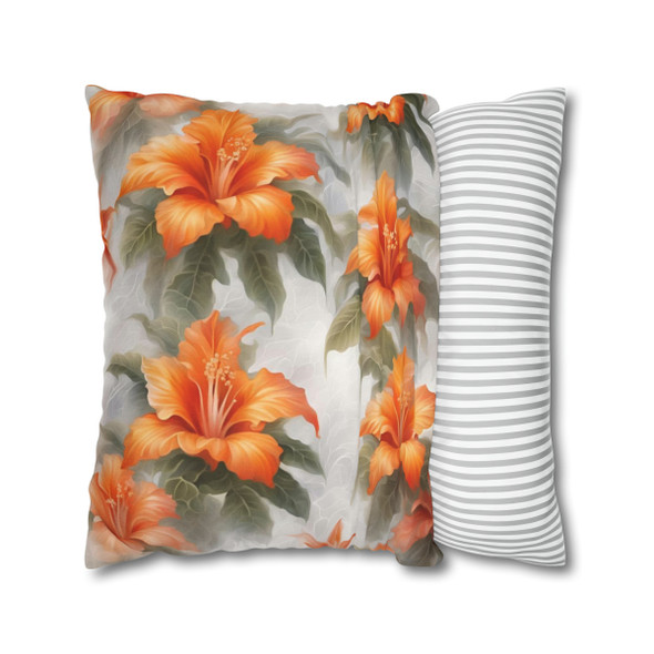 Pillow Case "Orange Splash" Tropical Spun Polyester Square Throw Pillow Cover concealed zipper sofa couch floral pattern orange green