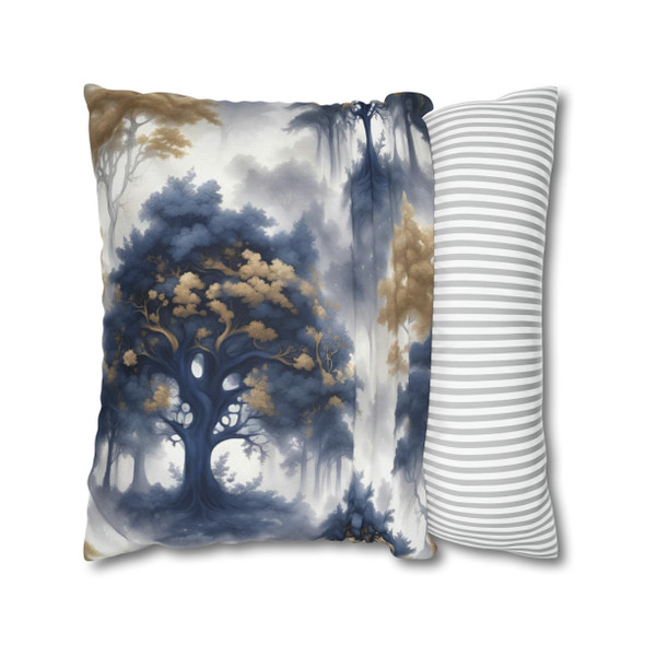 Pillow Case Navy and Gold Spun Polyester Square Pillow Cover for sofa couch bed navy blue gold toile pattern