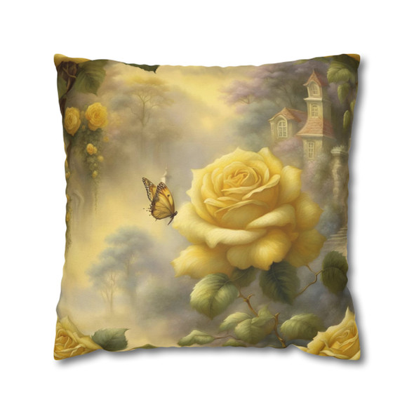 Pillow Case "Yellow Fantasy" Toile Spun Polyester Square Throw Pillow Cover concealed zipper sofa couch bed butterfly living room decor