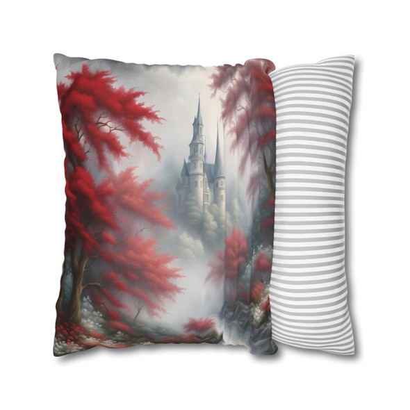 Pillow Case "Red Toile Castle" Pattern Spun Polyester Square Throw Pillow Cover for sofa couch bed accent decorative living room