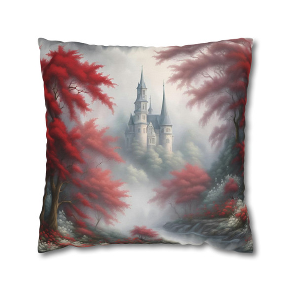 Pillow Case "Red Toile Castle" Pattern Spun Polyester Square Throw Pillow Cover for sofa couch bed accent decorative living room