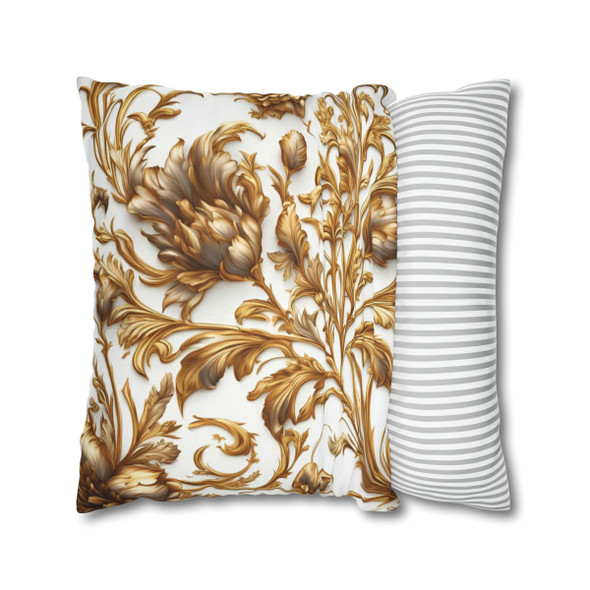 Pillow Case "Golden Floral" Spun Polyester Square Throw Pillow Cover zippered living room sofa couch bed bedroom decorative gold white