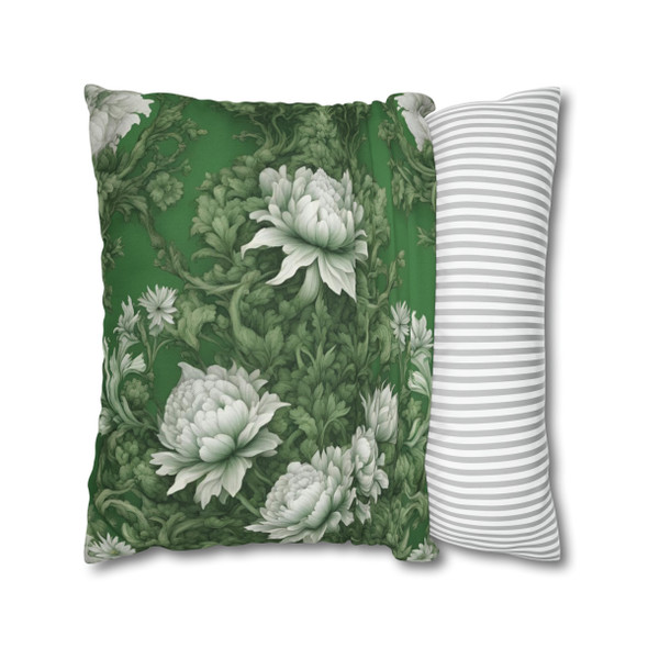 Pillow Case "Peonies on Green" Spun Polyester Square Throw Pillow Cover concealed zipper green floral sofa couch bed living room 