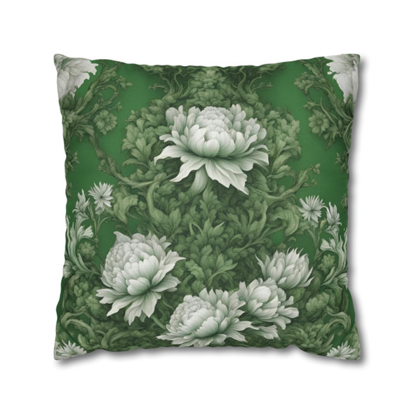 Pillow Case "Peonies on Green" Spun Polyester Square Throw Pillow Cover concealed zipper green floral sofa couch bed living room 