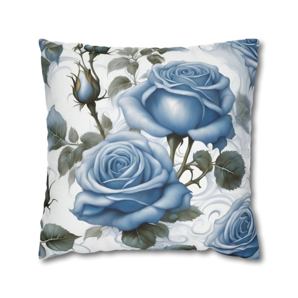 Pillow Case "Blue Rose" Pattern Spun Polyester Square Throw Pillow Cover in blue white hidden zipper living room decor spring