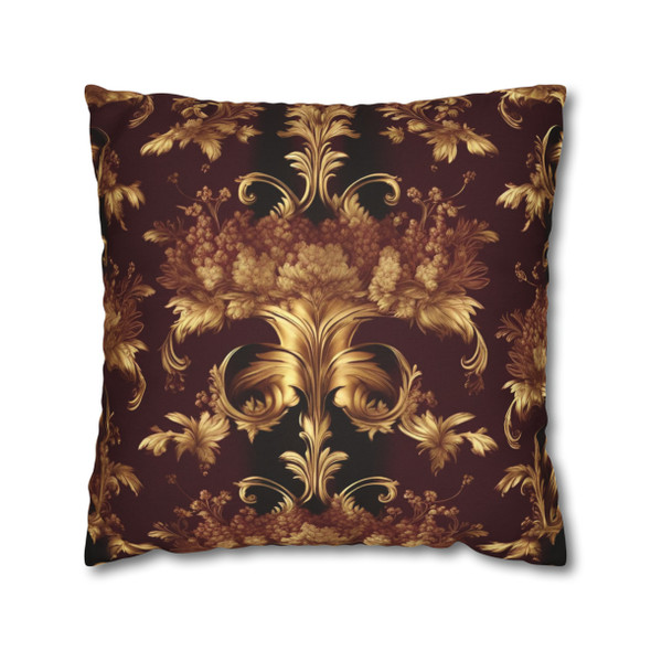 Pillow Case Burgundy Gold Victorian Style Spun Polyester Square Throw Pillow Cover zippered decorative couch sofa bed living room bedroom