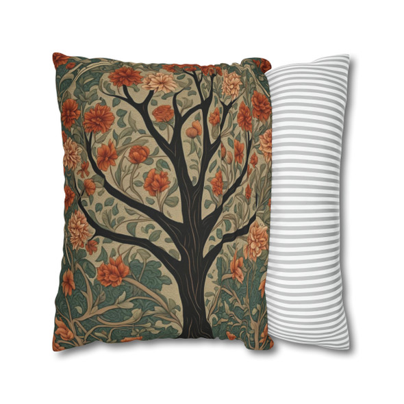 Pillow Case in Rowan Tree Old World Style concealed zipper polyester double sided design peach coral teal tree of life