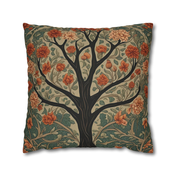 Pillow Case in Rowan Tree Old World Style concealed zipper polyester double sided design peach coral teal tree of life