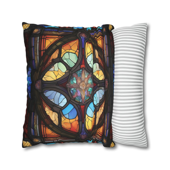 Pillow Case Stained Glass Spun Polyester Square Throw Pillow Cover concealed zipper sofa couch jewel colors living room decor bedroom
