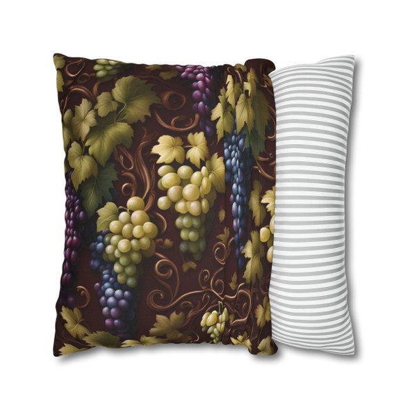 Pillow Case Vining Grapes Design Spun Polyester Square Throw Pillow Cover sofa couch purple burgundy green fruit accent bed bedroom