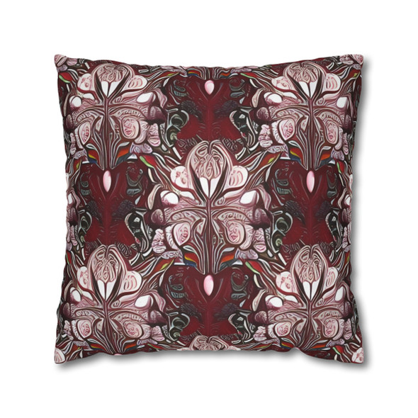 Pillow Case Burgundy Floral Pattern Spun Polyester Square Throw Pillow Cover With Hidden Zipper for sofa couch bed living room decor