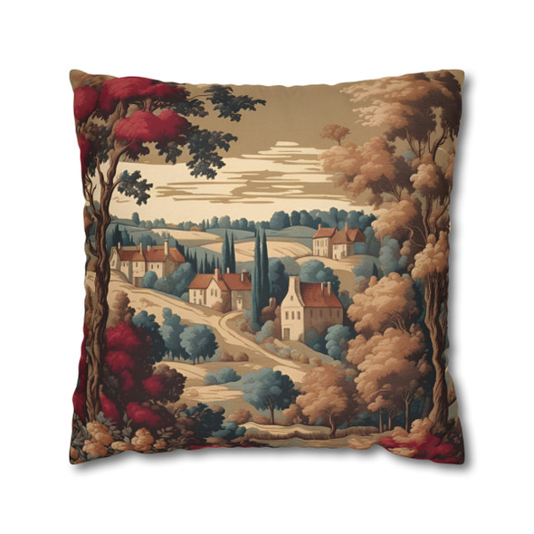 Pillow Case "Old World Tapestry" De Jouy Inspired Polyester Square Decorative Throw Pillow Cover zippered sofa couch bed burgundy beige teal