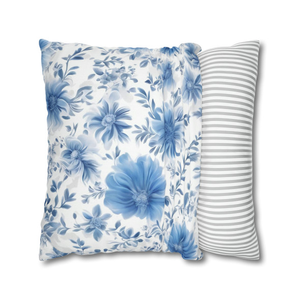 Pillow Case "Chicory Blue" Spun Polyester Square Throw Pillow Cover zipper sofa couch decorative floral blue white living room decor bedroom