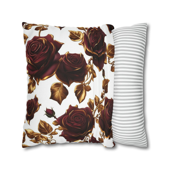 Pillow Case Burgundy and Gold Roses in Spun Polyester Square Throw Pillow Cover for sofa couch bed living room decor white floral
