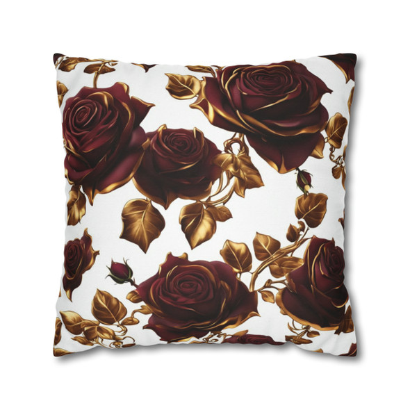 Pillow Case Burgundy and Gold Roses in Spun Polyester Square Throw Pillow Cover for sofa couch bed living room decor white floral