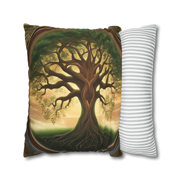 Pillow Case Tree of Life Spun Polyester Square Throw Pillow Cover Rowan Tree brown green tan couch sofa bed decorative accent living room