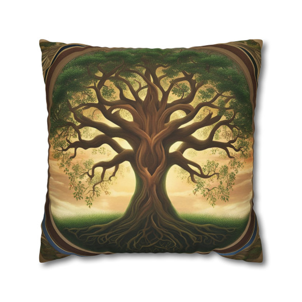 Pillow Case Tree of Life Spun Polyester Square Throw Pillow Cover Rowan Tree brown green tan couch sofa bed decorative accent living room