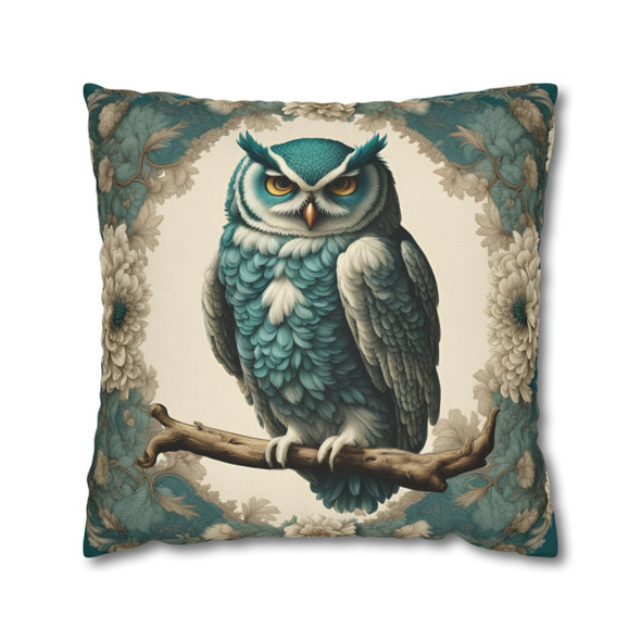 Pillow Case for Teal and Cream Owl Tapestry Style Throw Pillow Living Room Sofa or Couch. Great for bedroom or dorm. Zipper closure.