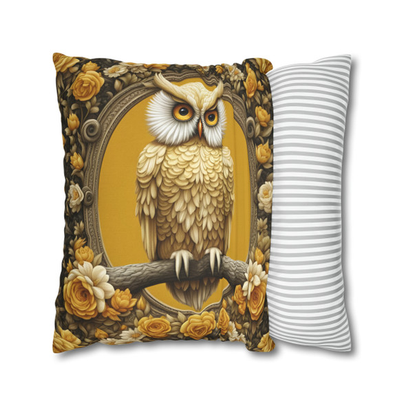 Pillow Case for Adorable Owl in Yellow and Cream Throw Pillow. Great for baby's nursery or living room sofa or couch for the owl enthusiast.