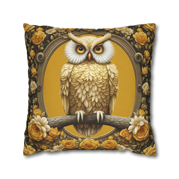 Pillow Case for Adorable Owl in Yellow and Cream Throw Pillow. Great for baby's nursery or living room sofa or couch for the owl enthusiast.