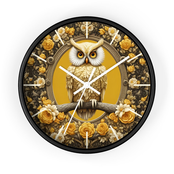 Adorable Owl Wall Clock in Yellow, Cream, and Gray. Makes a wonderful Christmas or housewarming gift for the owl enthusiast in your life.