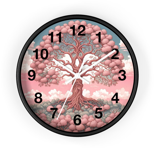 Pink Tree of Life Rowan Tree Wall Clock