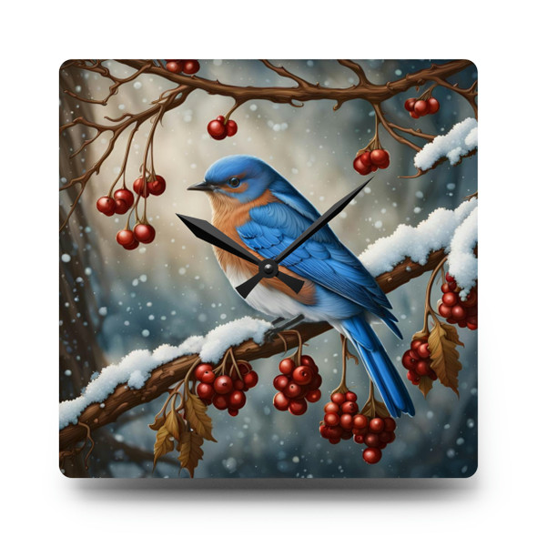 Winter Bluebird Acrylic Wall Clock