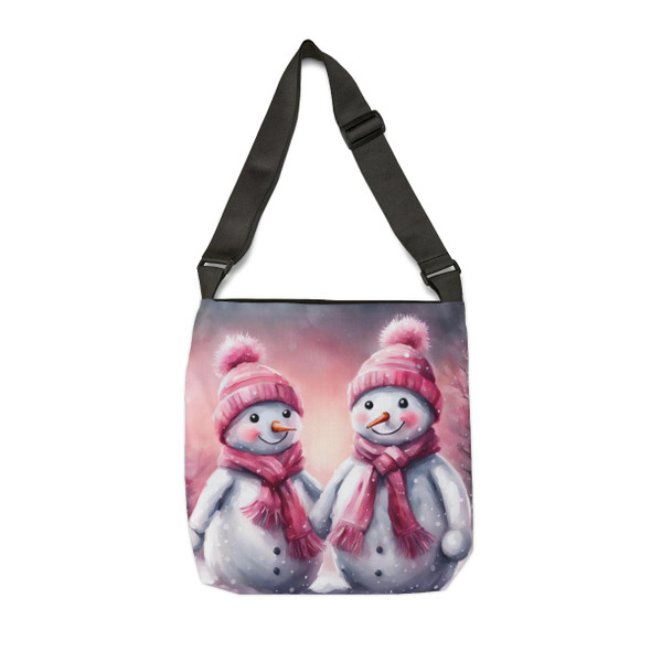 Adorable Pink Snowman Adjustable Tote Bag (AOP)|Two Sizes 16 inch or 18 inch